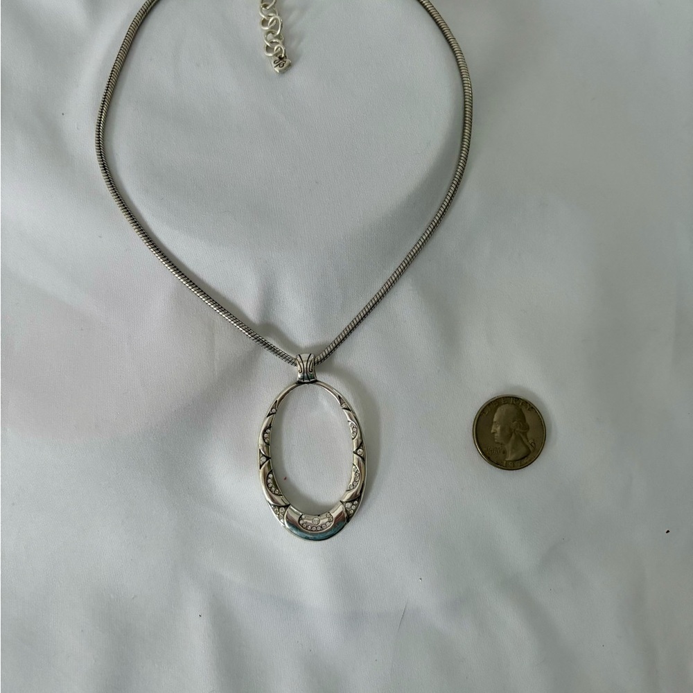 Brighton Reversible Oval Crystal | Etched Necklace Silver Plated 16-18” EUC - Picture 6 of 6
